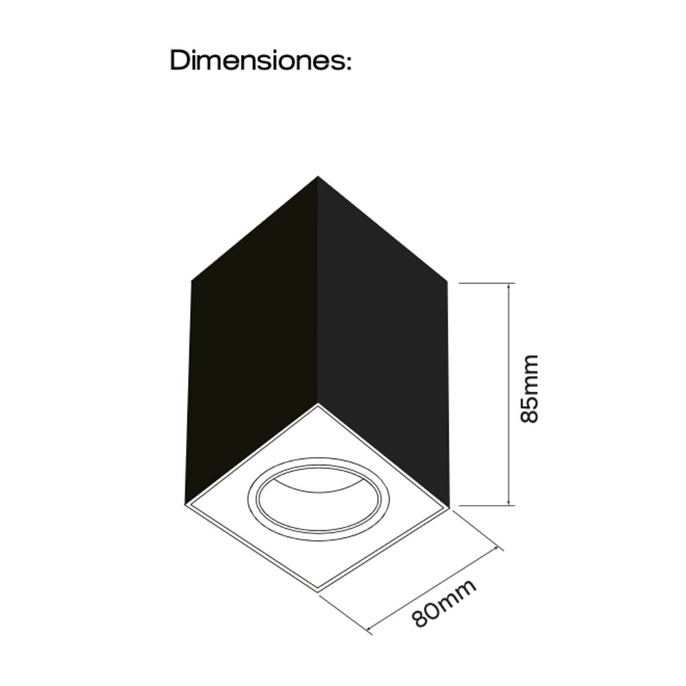 ODB sobrepuesto Cube cuadrado negro para GU10 80mm
