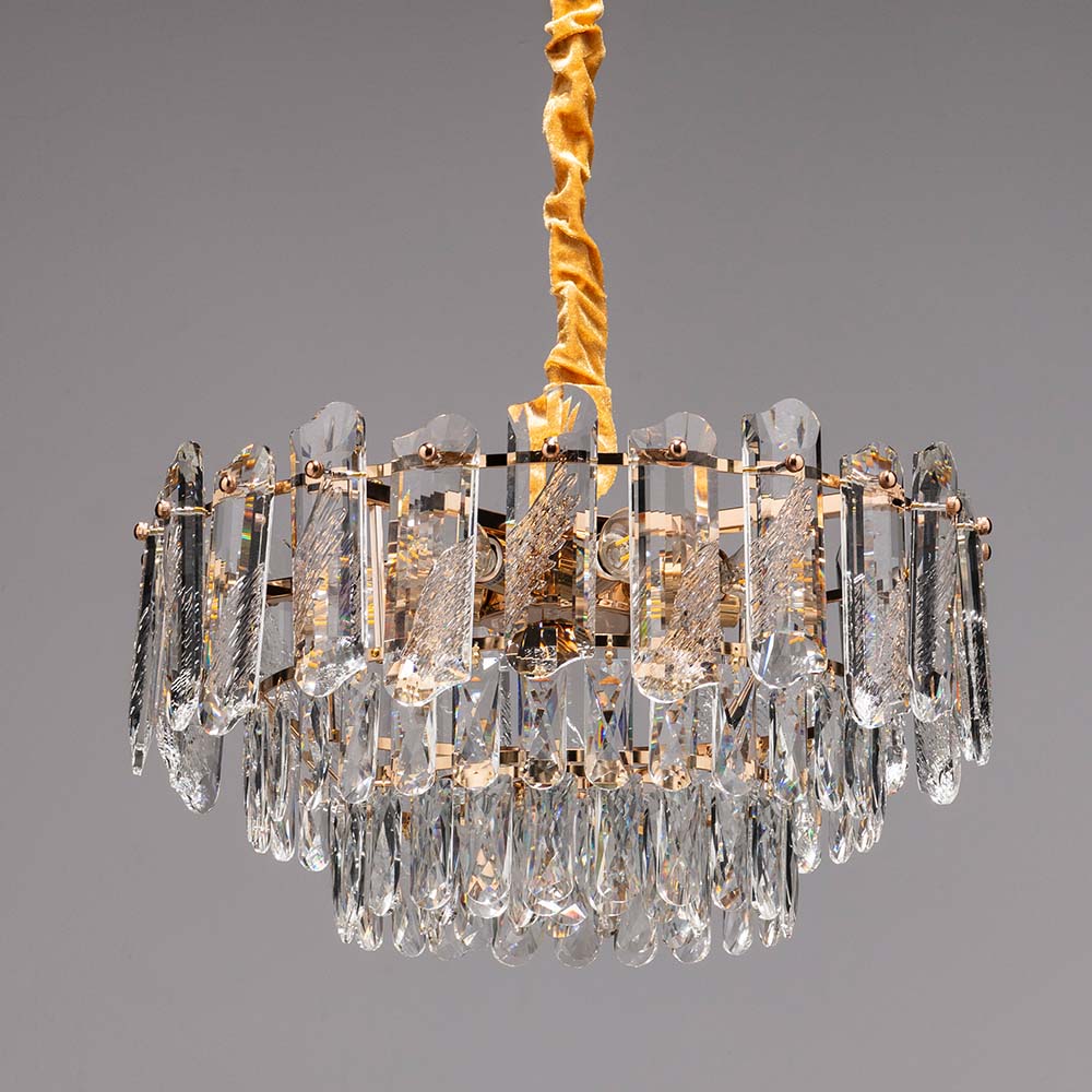 Lámpara colgante Zephyr dorada con cristales 8L