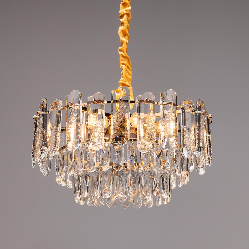 Lámpara colgante Zephyr dorada con cristales 8L