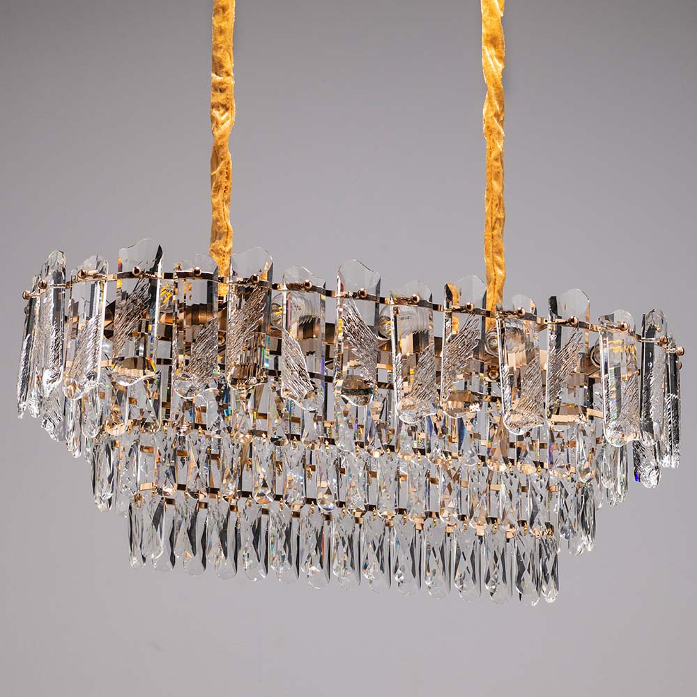 Lámpara colgante Zephyr dorada con cristales 10L