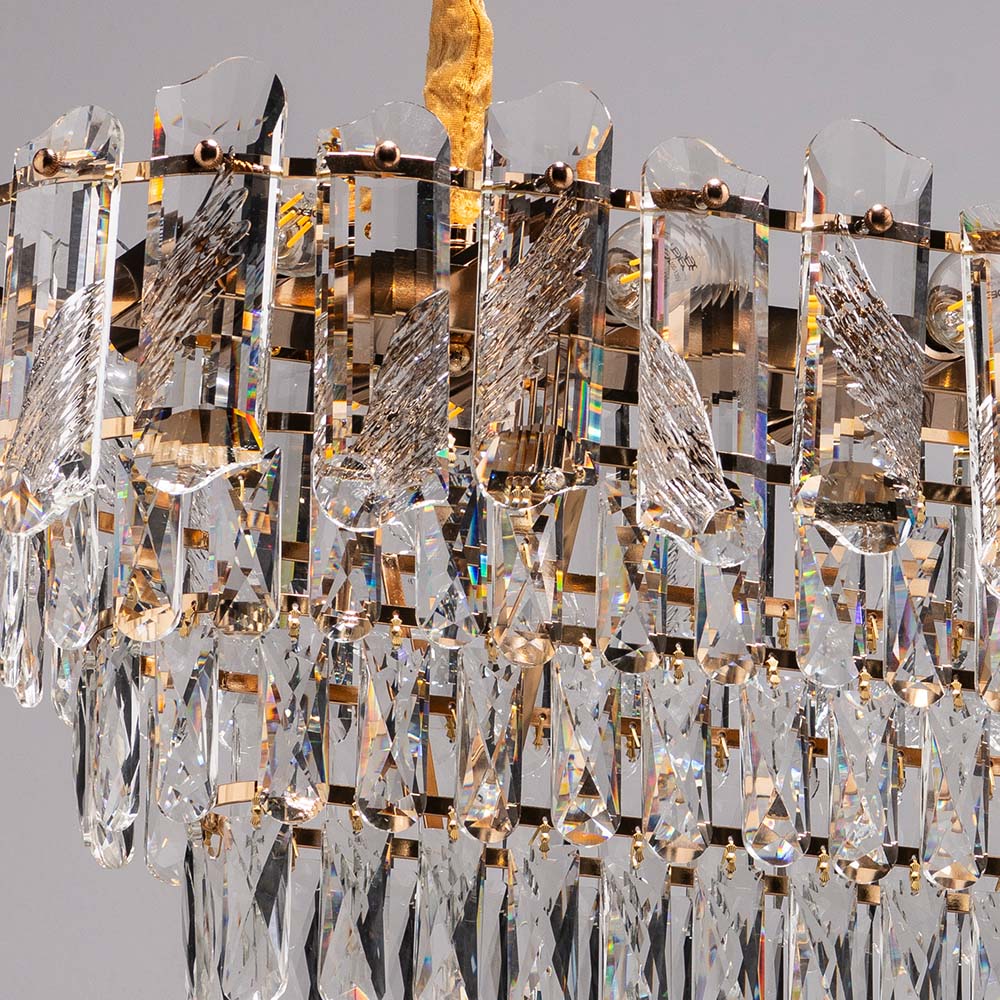 Lámpara colgante Zephyr dorada con cristales 10L