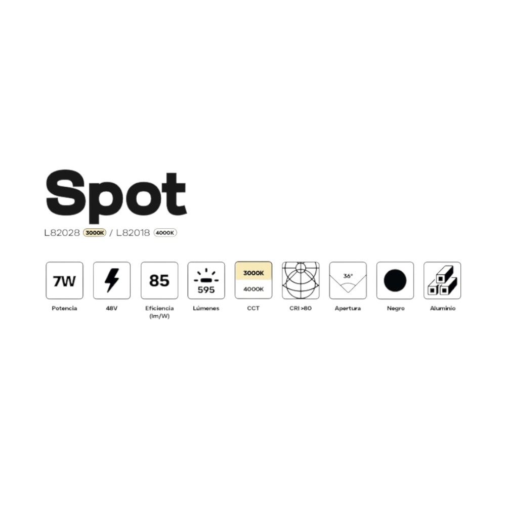 Spot led negro para Track magnetico 7W 3000K Ø35mm