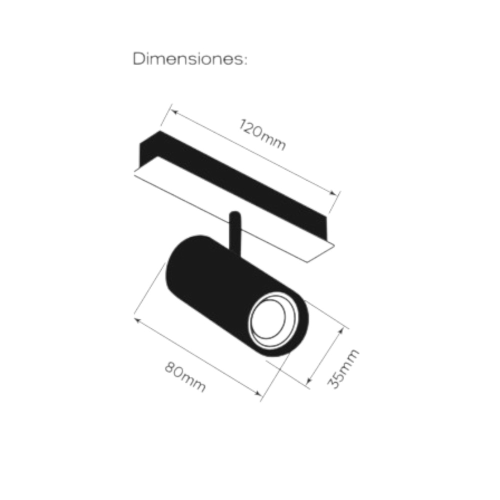 Spot led negro para Track magnetico 7W 3000K Ø35mm