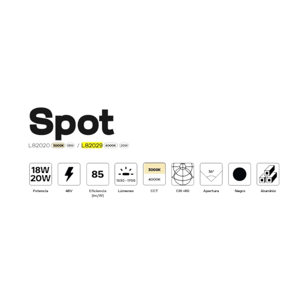 Spot led negro para Track magnetico 7W 4000K Ø35mm