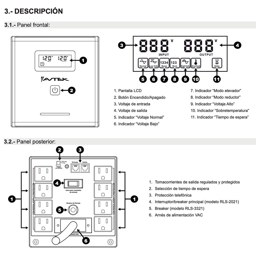 Regulador de voltaje 8 tomas 3300VA/2500W