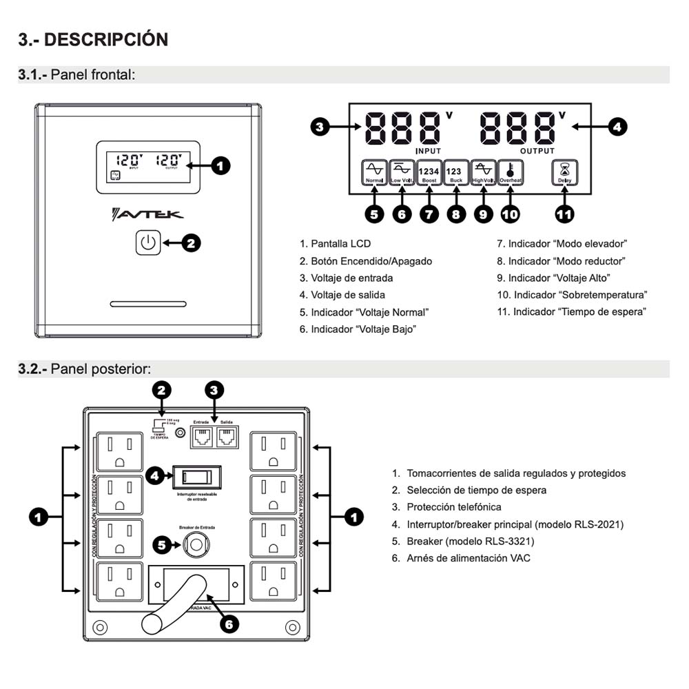 Regulador de voltaje 8 tomas 2000VA/1500W