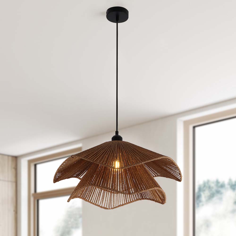 Lámpara colgante E27 Twine de ratán café claro