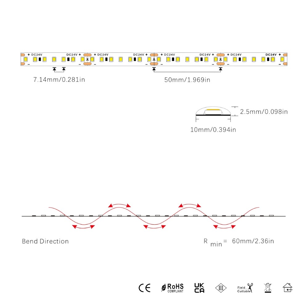 CINTA LED 14.4W/M 24VDC 3000K 140LEDS/M  IP65