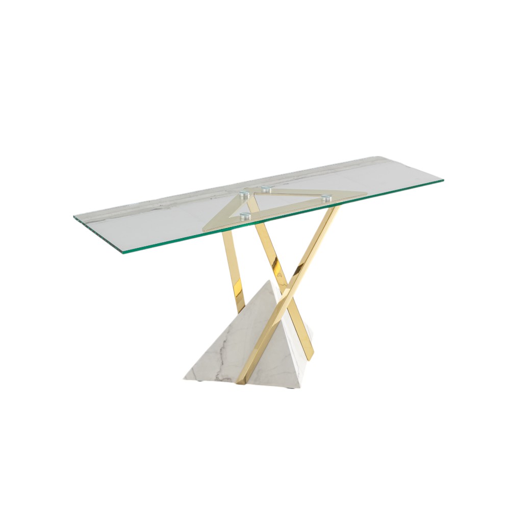 Consola Praga top de vidrio y base marmoleada