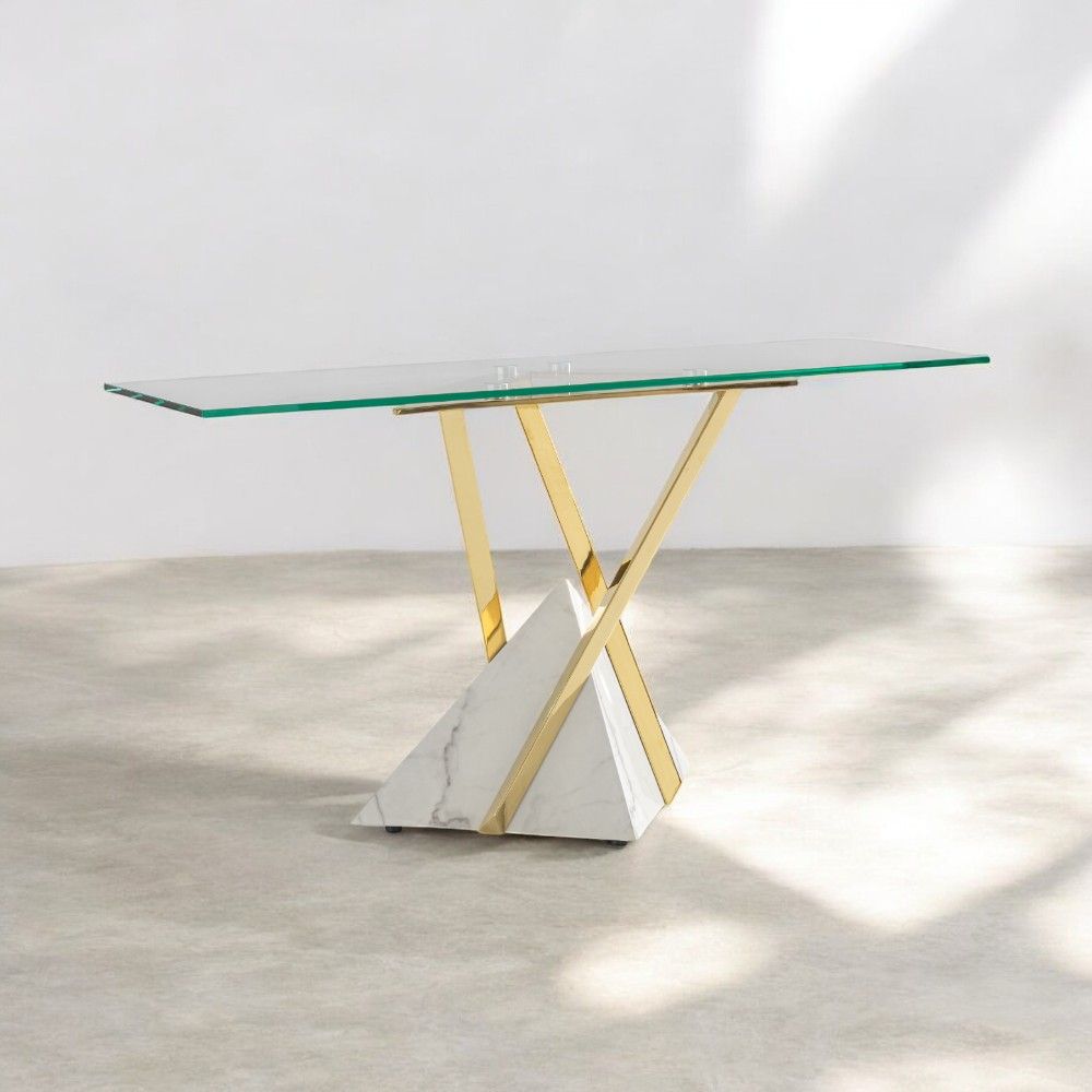 Consola Praga top de vidrio y base marmoleada