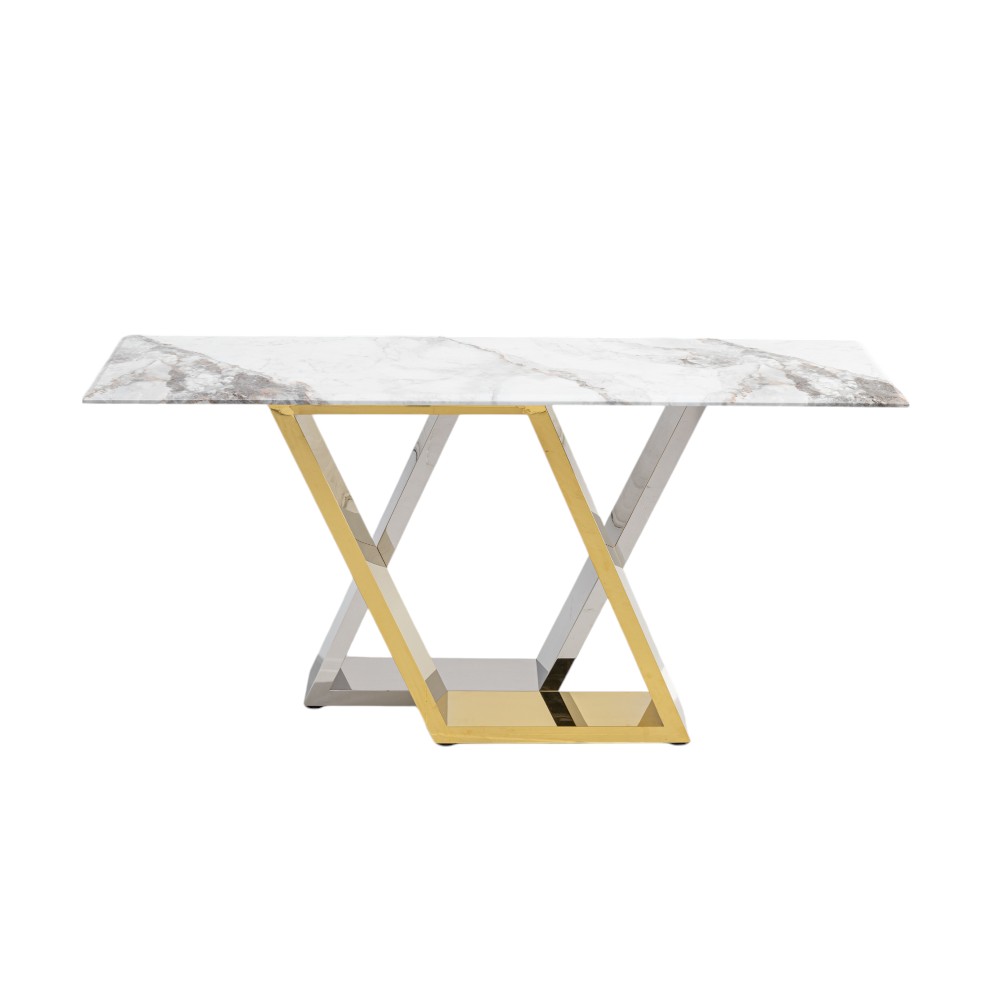 Consola Praga top marmoleado y base chrome/gold