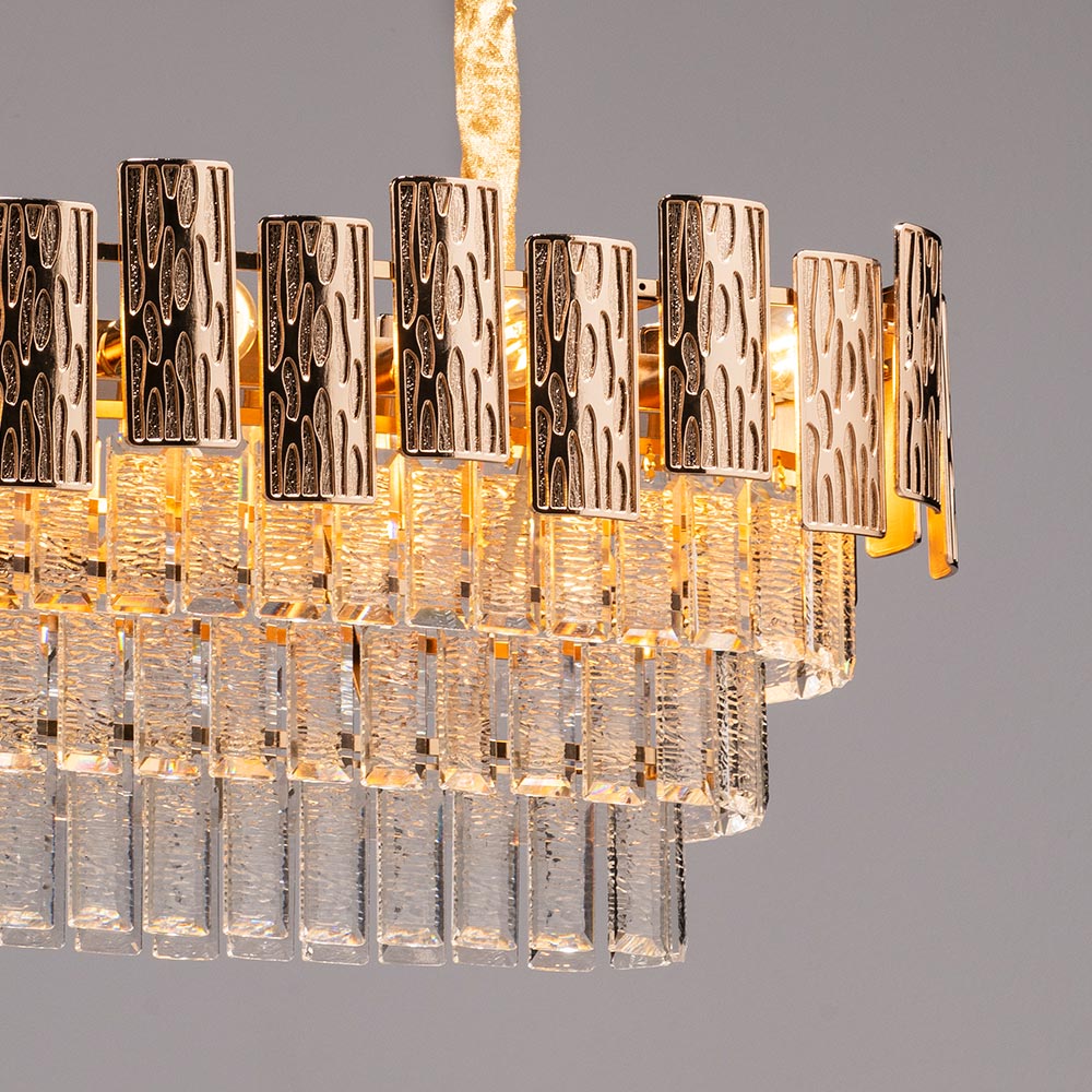 Lámpara colgante Theoroda dorada con cristales 15L