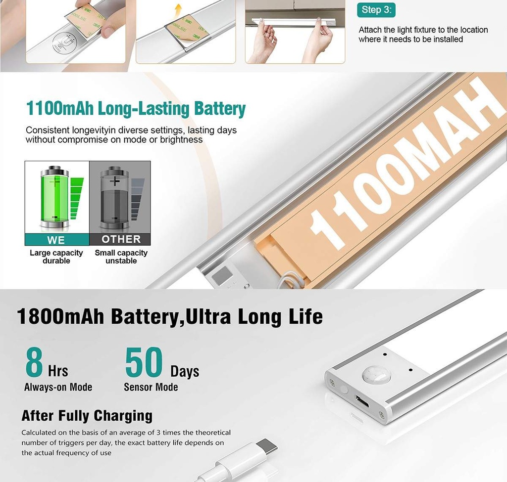 Luminaria recargable 3CCT con sensor movimiento + control