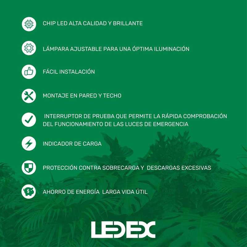 LAMPARA DE EMERGENCIA LED DUAL HEAD L1 CON CABLE SMALL 34CM 2X1.2W DIRIGIBLE 120/277V TIEMPO RESPUESTA 90MIN BATERIA RECARGABLE LITIO 3.7V LEDEX