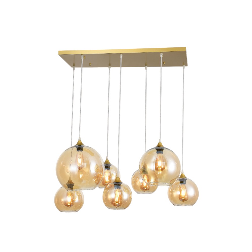 Lampara colgante 7xE27 Noa gold tulipas vidrio ambar