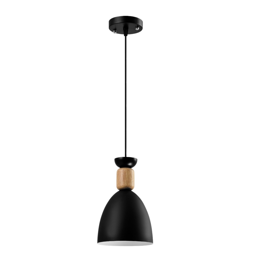 Lampara colgante E27 Tuker de metal negro y madera