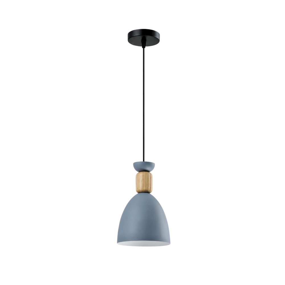 Lampara colgante E27 Tuker de metal gris y madera