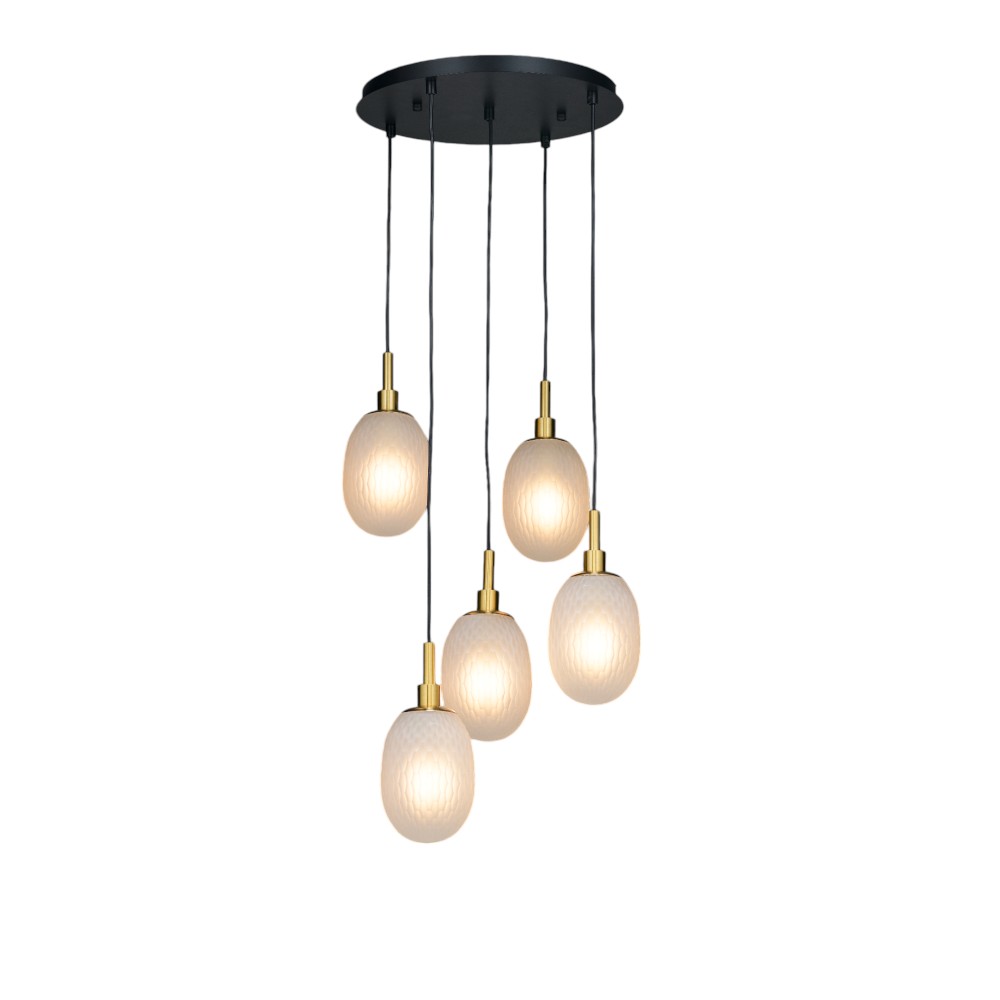 Lampara colgante 5xE14 Ovella tulipas de vidrio blanco