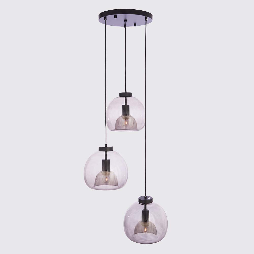 Lámpara colgante 3xE27 Martin ccon tulipas de vidrio smoke