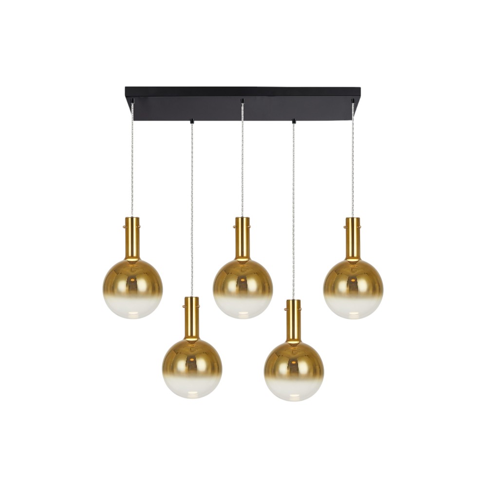 Lámpara colgante 5xE14 Gradient black tulipas vidrio dorado