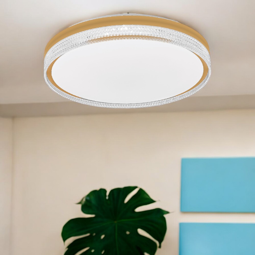 Plafón led 60W de metal dorado/acrilico con 3CCT