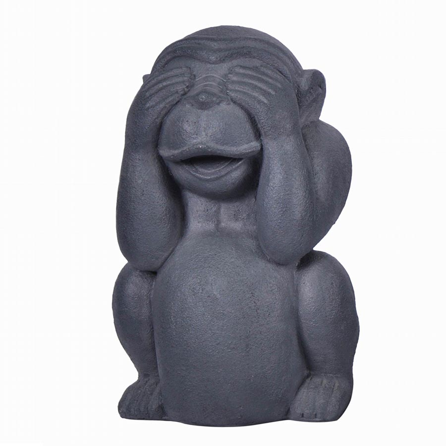 Estatua Mono No Veo de fibra mineral gris 22x35cm