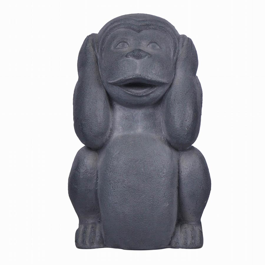 Estatua Mono No Oigo de fibra mineral gris 22x35cm