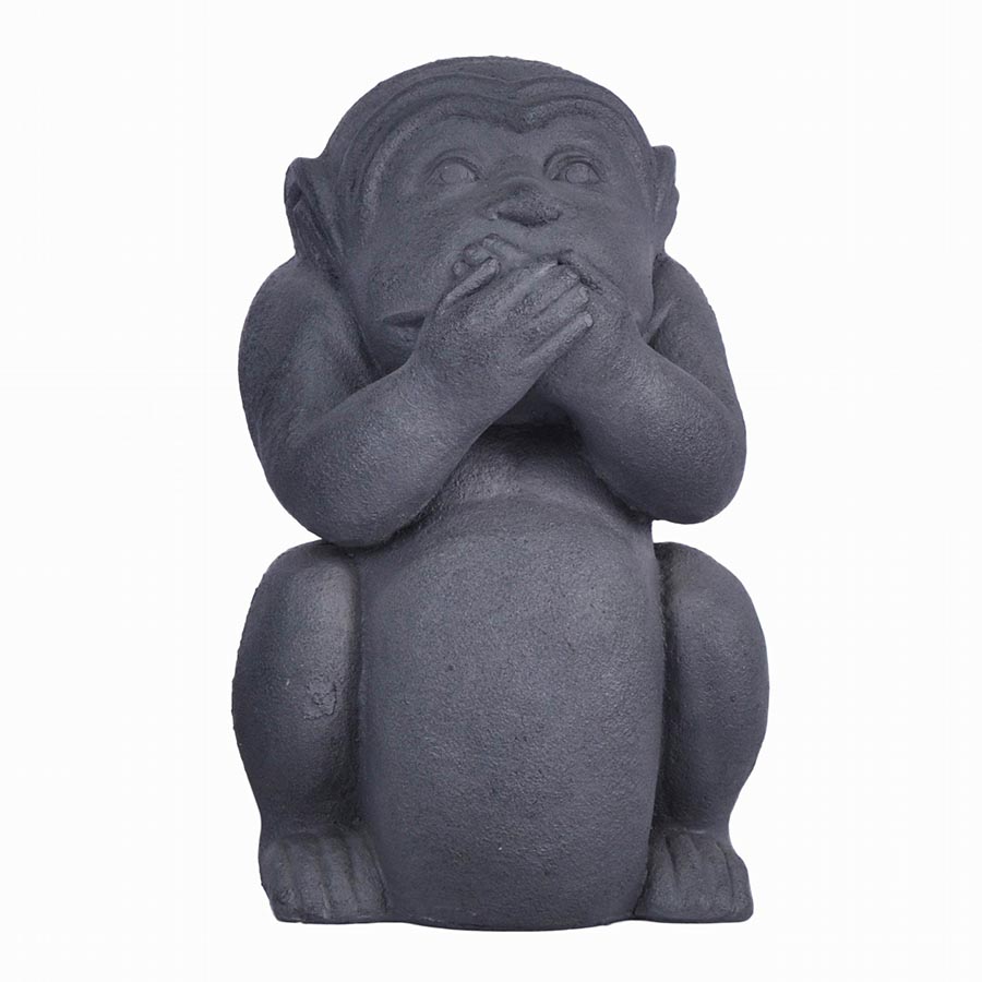 Estatua Mono No Hablo fibra mineral gris 22x35cm