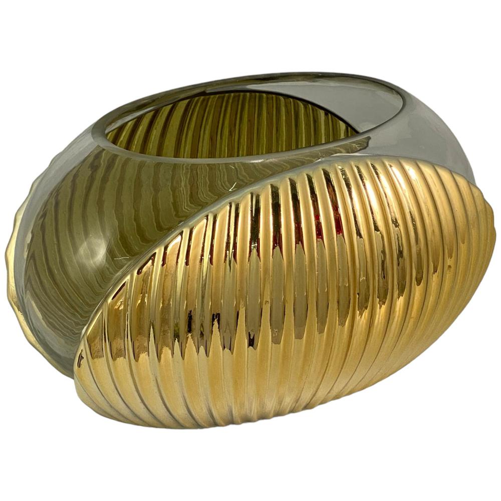 FLORERO ELIPSE DE VIDRIO COLOR DORADO 25X17X14 CM