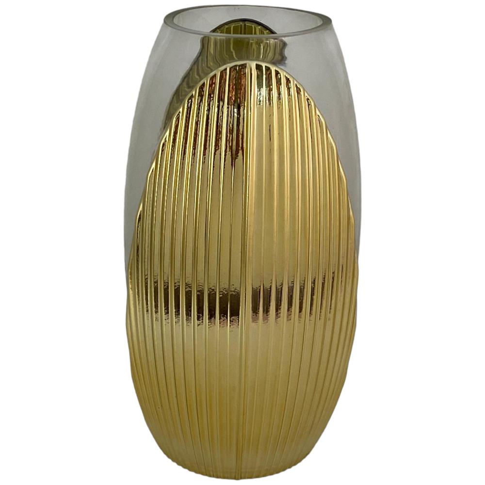 FLORERO UVE DE VIDRIO COLOR DORADO 16X14X27 CM