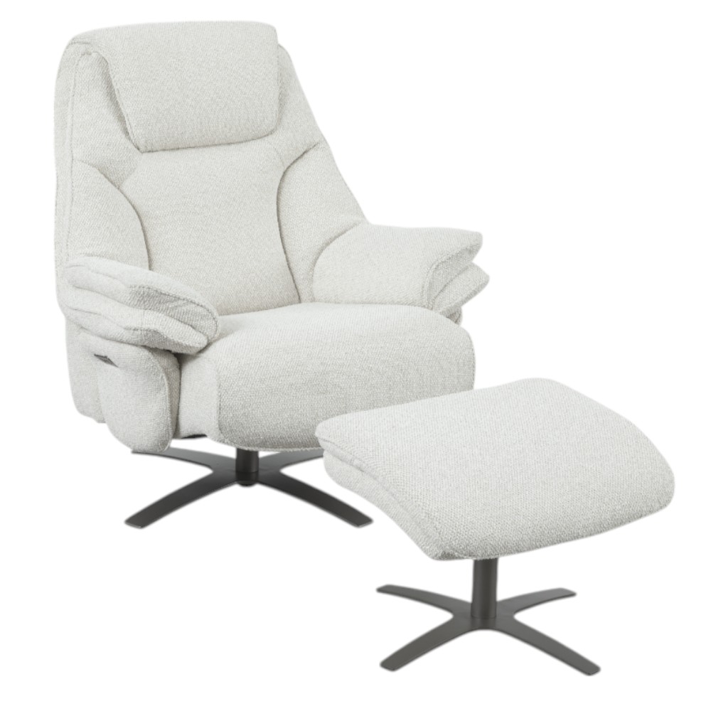 Reclinable electrico Kirsten + otoman de tapiz gris y USB