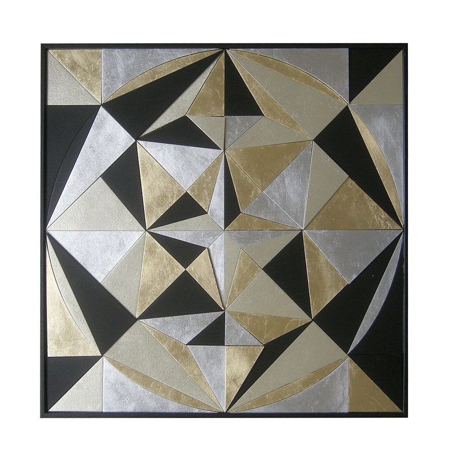 Cuadro figuras geométricas silver/gold con marco 60x60cm