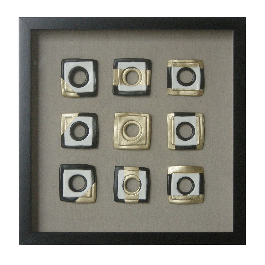 Cuadro cuadrados negros/dorados con marco 50x50cm