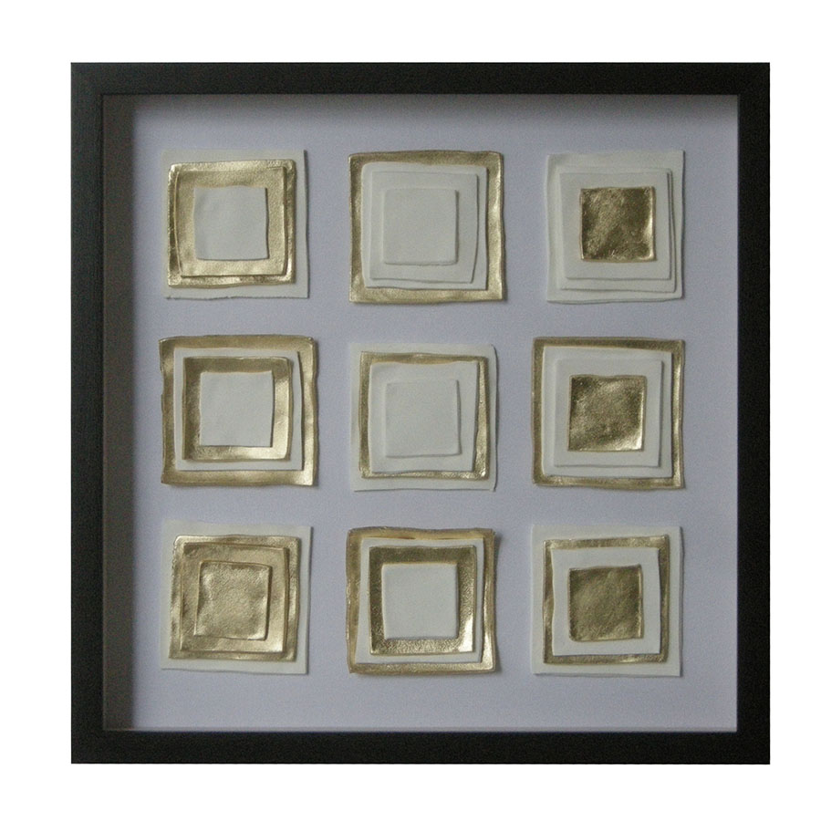 Cuadro cuadrados dorado/blanco con marco 60x60cm