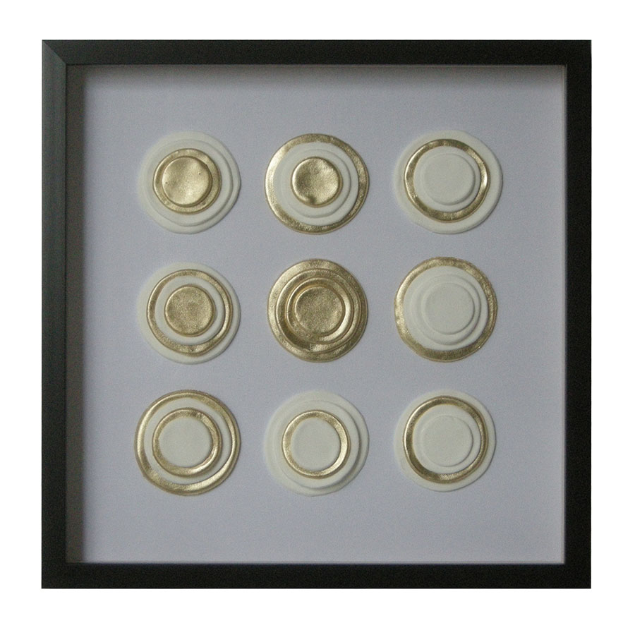 Cuadro círculos dorado/blanco con marco 60x60cm