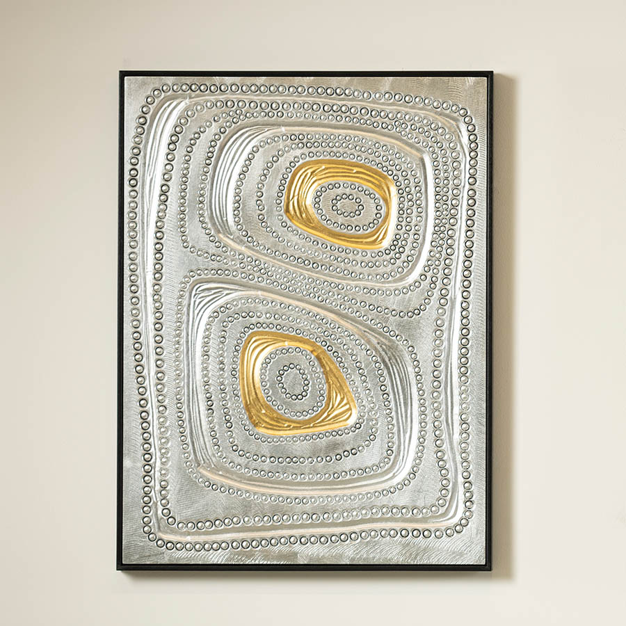 Cuadro rectangular plateado aplique dorado