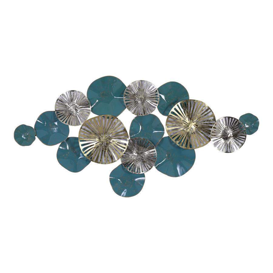 Aplique decorativo metal flores turquesa