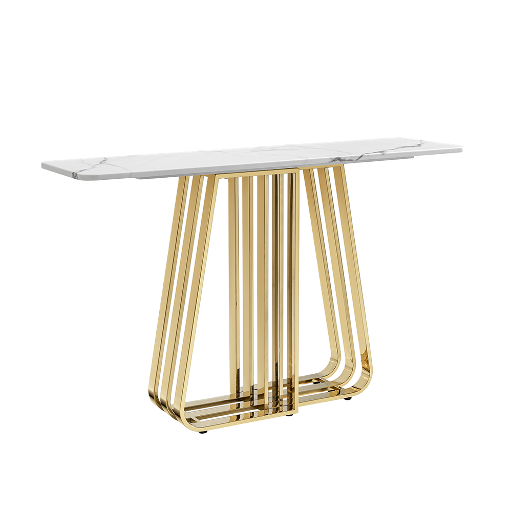 Consola Giada top marmoleado y base cromada dorada
