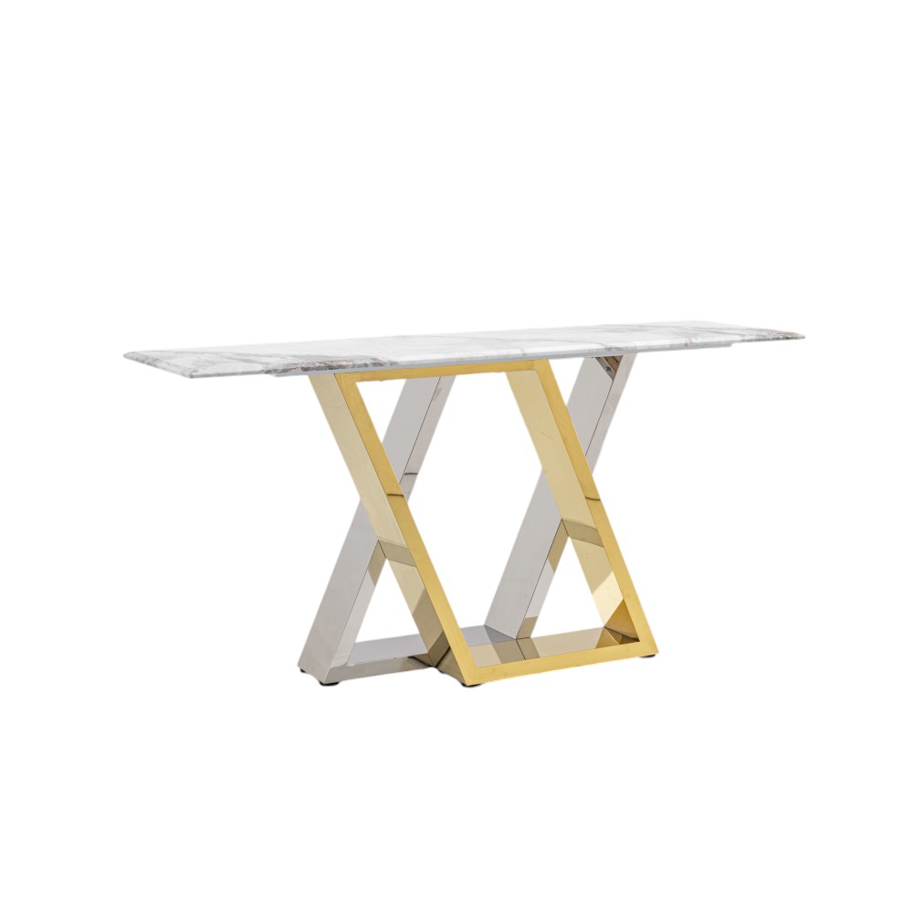 Consola Praga top marmoleado y base chrome/gold
