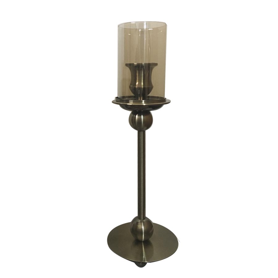 Portavela antiguo metal y vidrio dorado H:42 cm