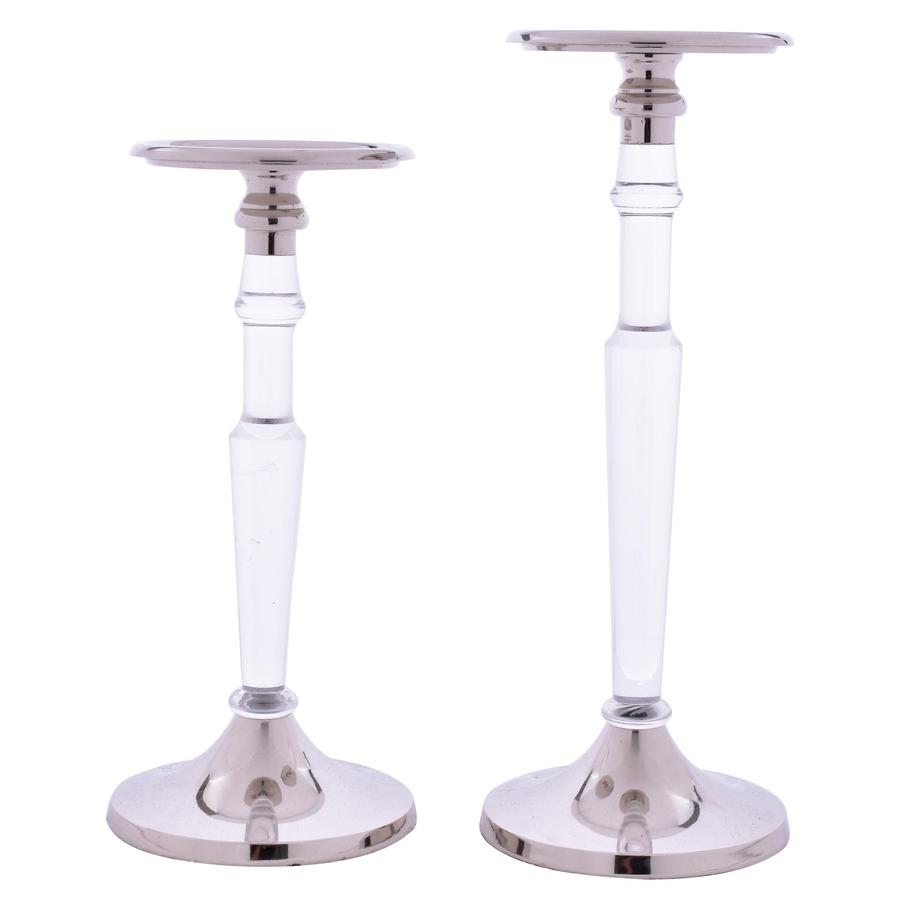 Portavela clásico de vidrio y aluminio 29cm