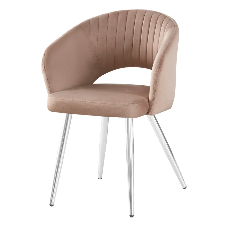 Silla comedor Helen de tapiz beige y patas cromadas
