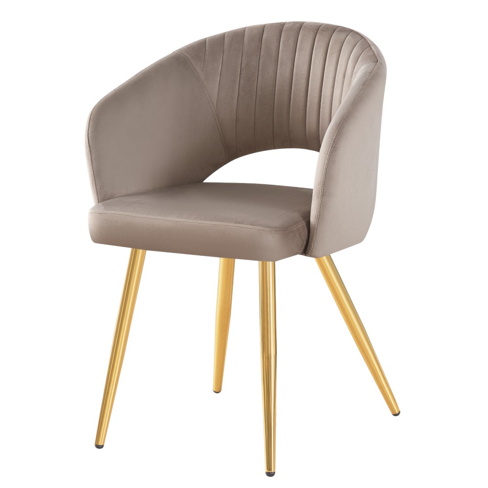 Silla comedor Helen de tapiz beige y patas doradas
