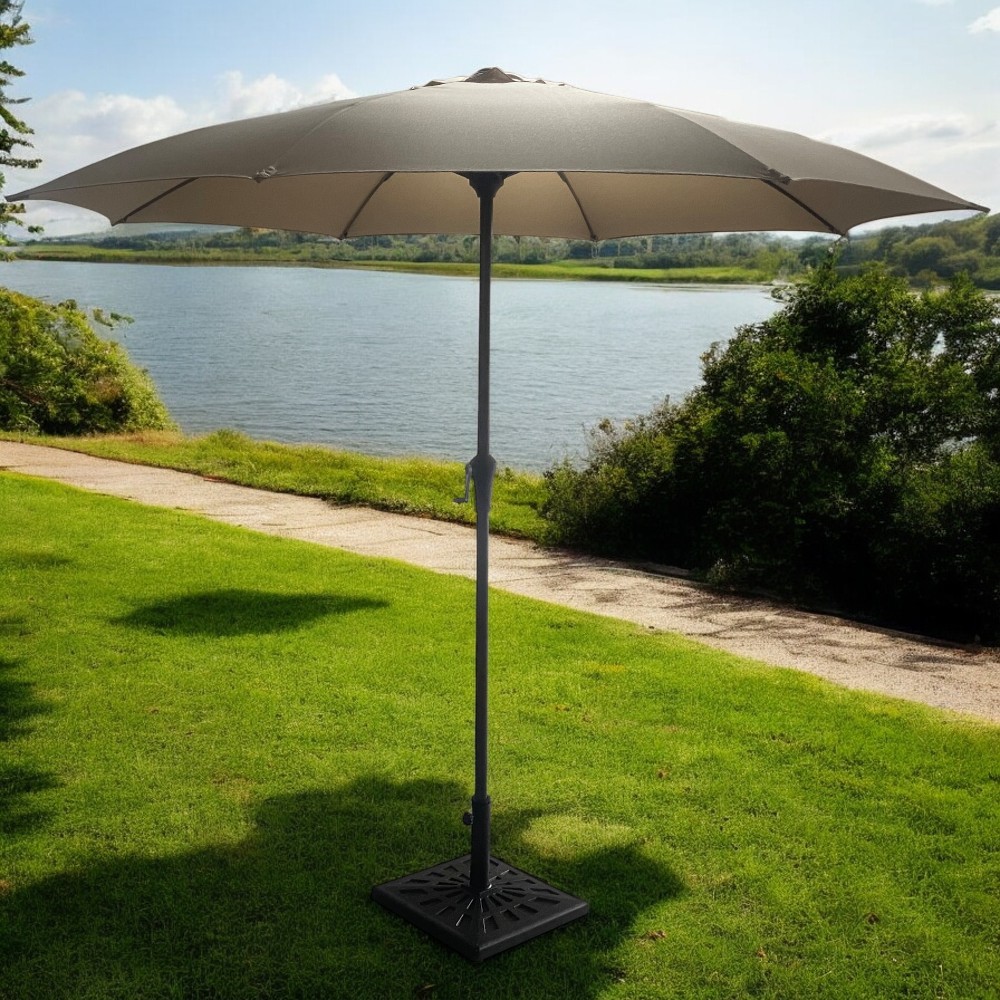 Parasol Ø2.7m gris con manivela y mesa desmontable