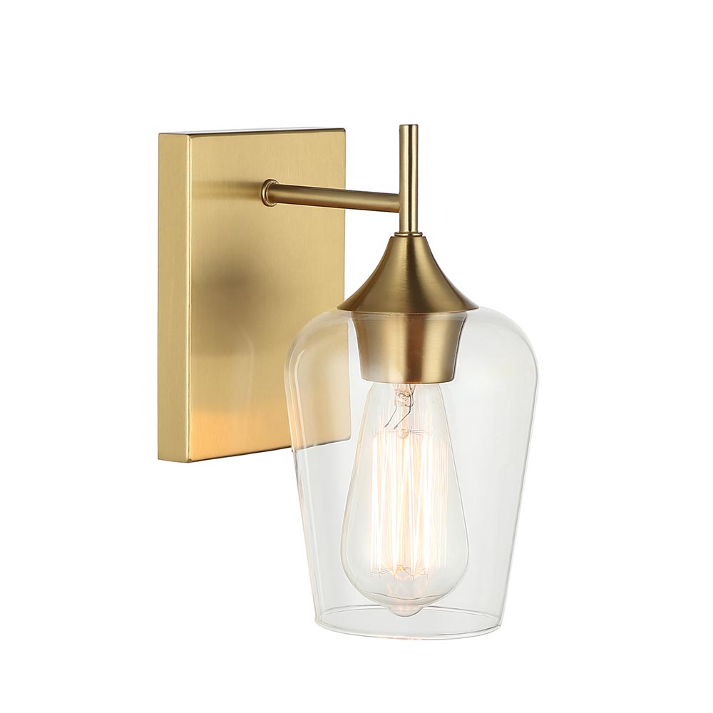 Aplique de pared E27 Dusk brass tulipa vidrio clear