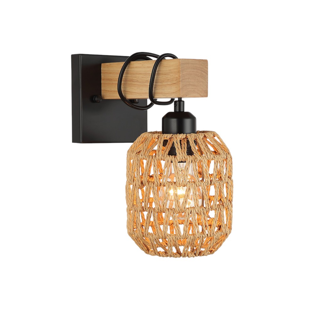 Aplique de pared E27 Nomada de madera y soga