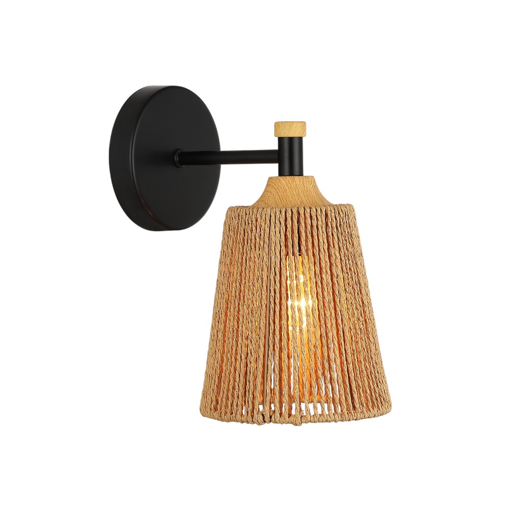 Aplique de pared E27 Wander de soga y madera
