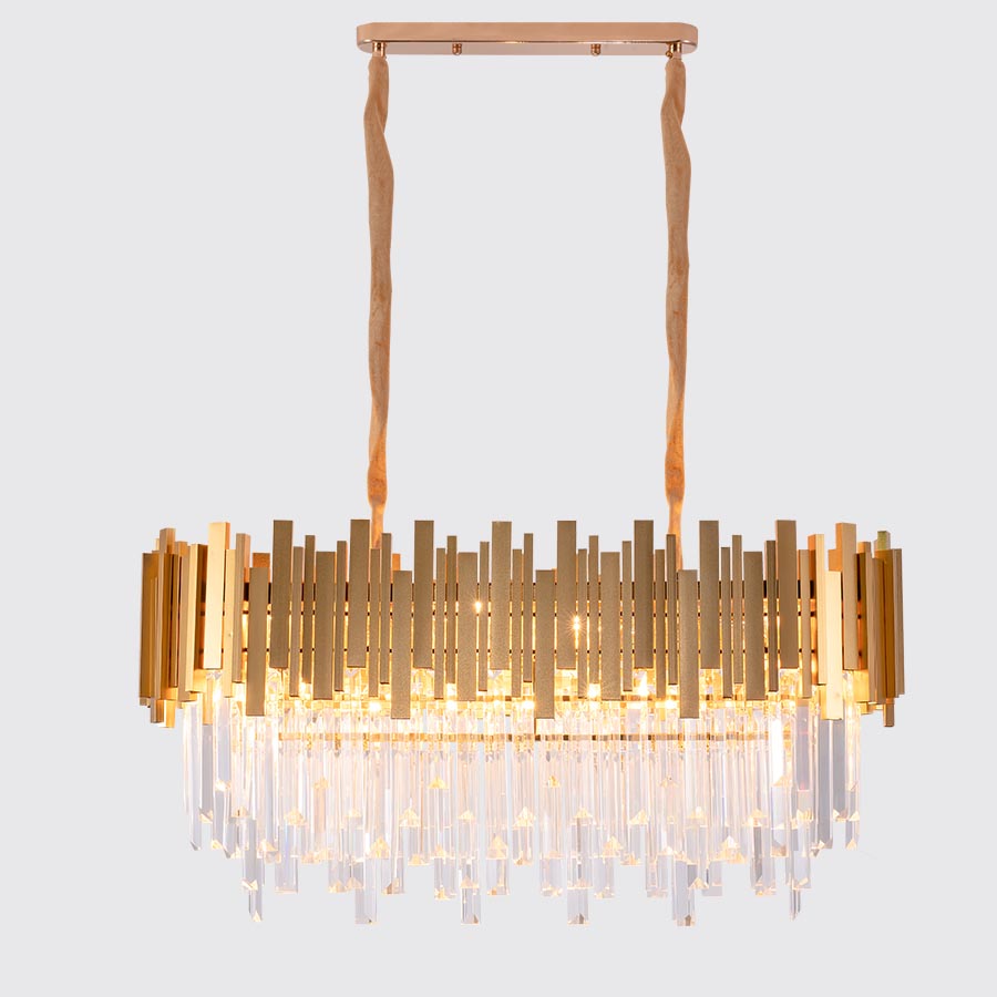 Lámpara colgante Lyra metal dorado/cristal 8 luces