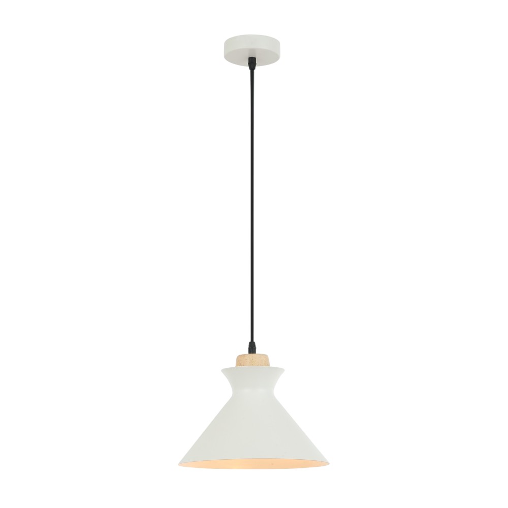 Lámpara colgante E27 Reign de aluminio blanco/madera