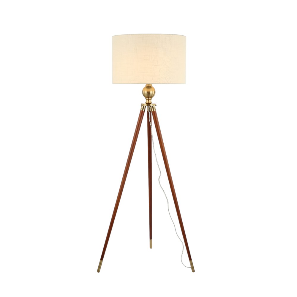 Lámpara de pedestal E27 Dave base café pantalla de tela